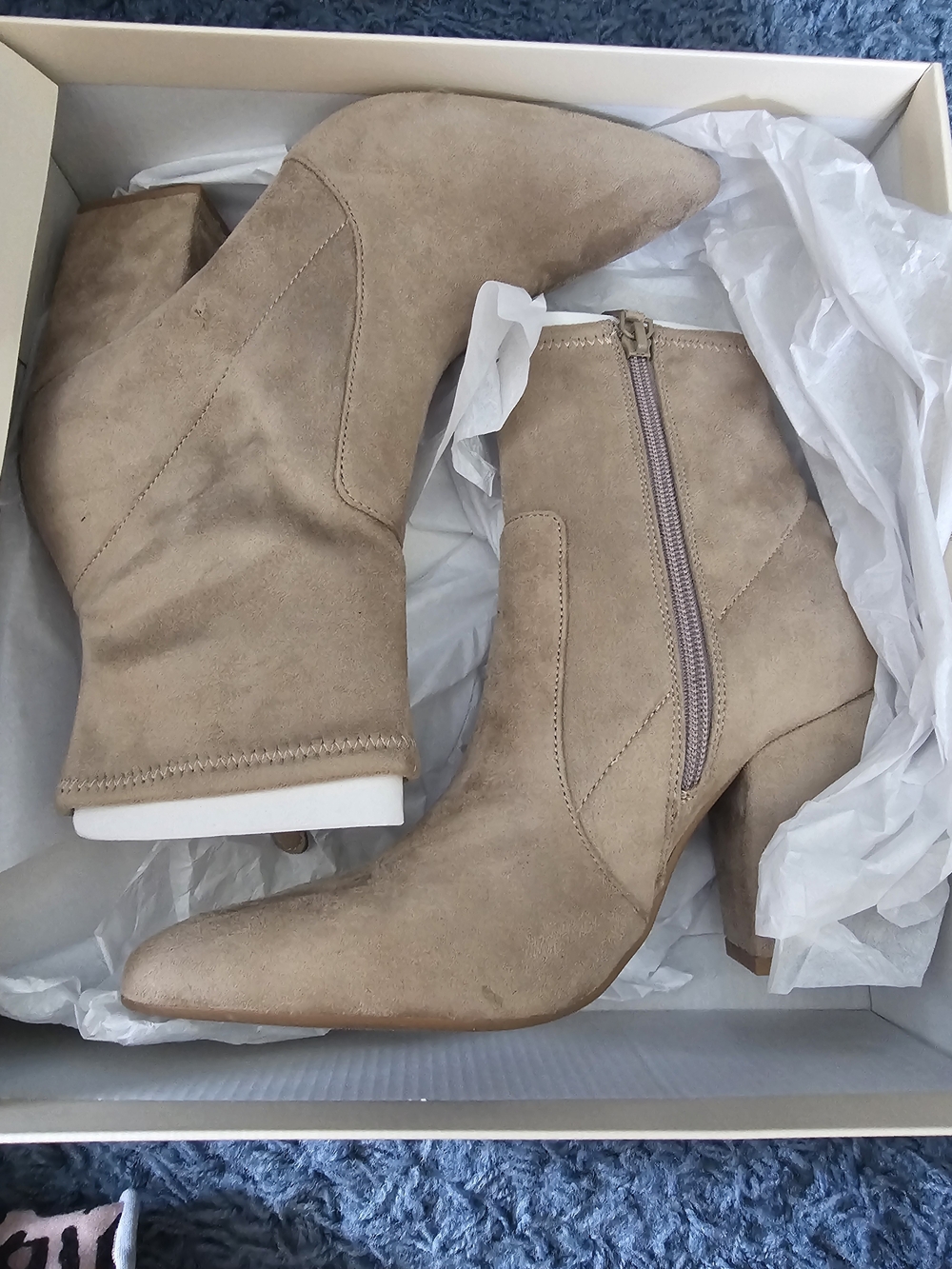 Women's Suede Taupe Ankle Booties with Side Zip